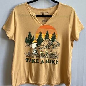 Snoopy & Woodstock "Take a Hike" Yellow Graphic Tee – Size Medium
